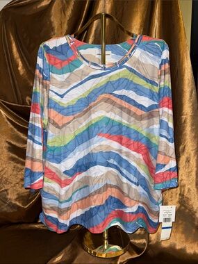 Alfred Dunner Multicolor Chevron Wave Long Sleeve Top